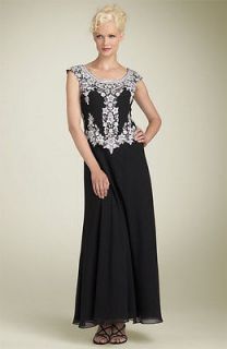 Kara BLACK WHITE & SILVER Beads, Sequins, Cap Sleeves, Chiffon Gown 