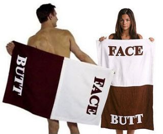 Towel Butt & Face Labeled Bathroom Side Novelty Towel End Funny Gag 