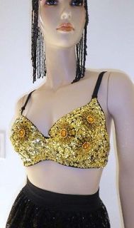 gold sequin beaded bra belly dance plus size 38d xxl 2x
