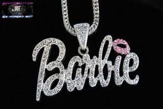   Famous Necklace Barbie Silver/Clear with Pink Lips 3 Day Auction