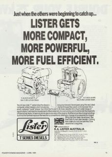 Vintage 1984 LISTER T SERIES DIESEL ENGINES Advertisement STATIONARY 