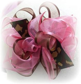 BROWN PINK GREEN CAMO CAMOUFLAGE LITTLE GIRL HAIR BOW HANDMADE FOR 
