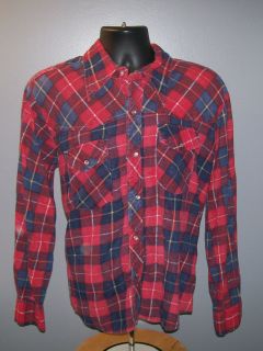 Vtg 1980s Western Wear Pearl Snap Flannel Shirt Plaids Checkered Reds 