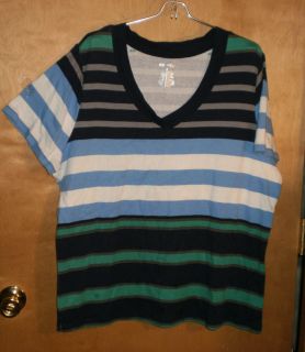 St. Johns Bay womens size 2X multi color stripe V neck tee shirt Pre 
