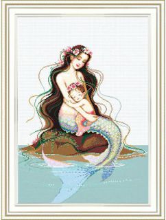 NEW Counted DIY Cross Stitch Kit Mermaid Mother and Child +Needles 