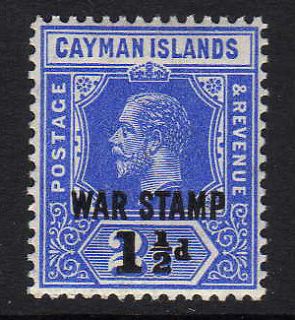 cayman is 1917 1½d blue opt war tax sg 56