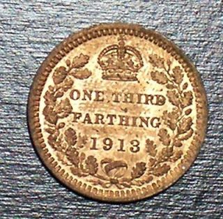 great britain 1 3 farthing 1913 red bu british coin