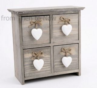   Wooden 4 Drawer Cabinet Storage Chest White Hanging Hearts Handles