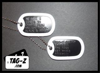 Military Dog Tags   Custom Embossed Black   GI Identification w 