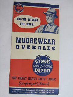 vtg 1930s moorewear denim overalls advertising brochure returns 