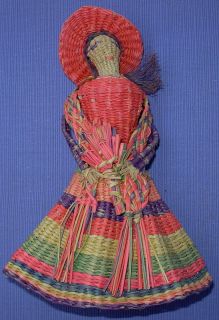 Vintage Mexican Doll ~ Woven body/dress made of Basket Type Material