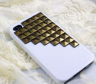 Metal Bronze stud white Hard Case Cover  for Apple iPhone 4 Case 