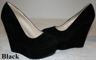 Brand New Womens Round Toe Suede Black color High Heel Platform Wedge 