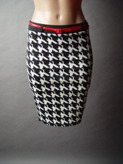 Houndstooth Pattern Vtg y 40s 50s Pinup Red Skinny Belt Straight 