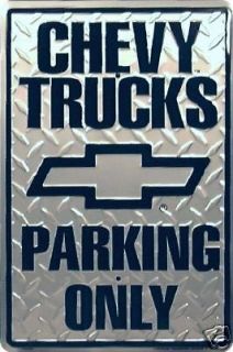 CHEVY Trucks Parking Only Embossed Aluminum Sign Chevrolet Bowtie 