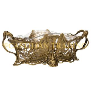 new unused art nouveau brass glass jardiniere bowl time left