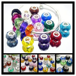   Murano Faceted Big Hole Glass European Loose Beads Fit Bracelets DIY