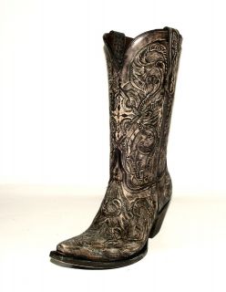   M5011 Hand Tooled Charcoal/Den. Las Cruces Fashion Western Boot