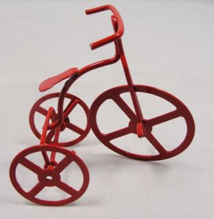 Vtg 2.5 Red Enamel Metal High Wheel Bicycle Tricycle Xmas Ornament or 