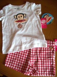 PAUL FRANK LITTLE GIRLS 2 PC SHORT SET RED GINGHAM SIZE 24 MOS NWT