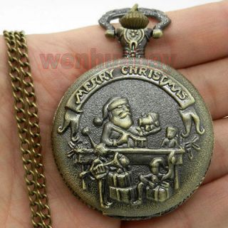 Santa Claus Quartz Pocket Watch Necklace Pendant Girls Lady Women Mens 