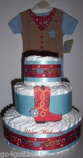   Red/Blue Cowboy Diaper Cake with Onesie   Boy Baby Shower Centerpiece