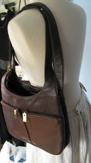 AURIELLE brown LEATHER TOTE SHOULDER BAG medium COMPARTMENTS mirror 