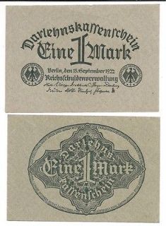 1922 germany weimar 1 mark note p 61a ef au