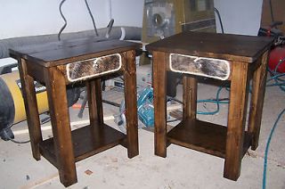 Western Rustic end tables with star concho country cowhide decor 