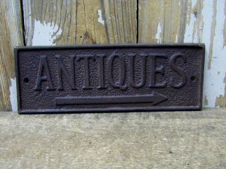 Wonderful Cast Iron ANTIQUES      9 1/4 x 3 1/4 Sign Plaque 