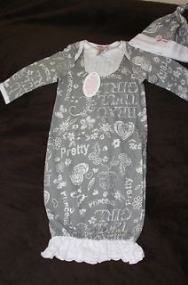NEW Baby Nay Gray Rose Girls Newborn Infant Bunting Gown & Beanie NWT 