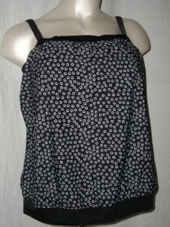 Merona Plus Size Blouson Swim Suit Top Black & White Dots NWT