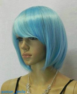 New Light Blue Straight Short Cosplay women Wig with free hairnet # 