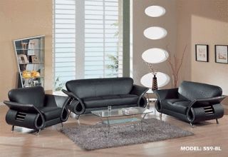 Syri Leather Match   Modern set Sofa / Loveseat / Chair   Black