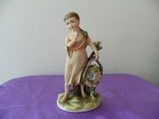 Lefton china hand painted KW346B fine porcelain young girl with flower 