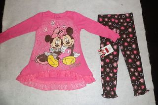 NEW~DISNEY MINNIE&MICKEY MOUSE LACEY HEART SHIRT AND LEGGING PANTS 