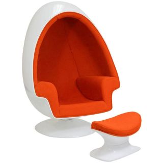 MidMod Eero Aarnio Style Egg Chair and Ottoman  White and Orange