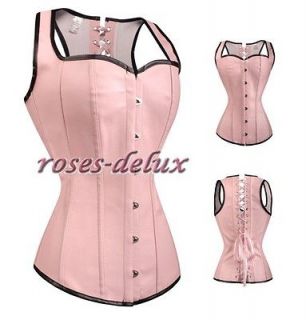 Lovely Pink CORSET Bustier Leather Goth Size L dew shoulder clothing 