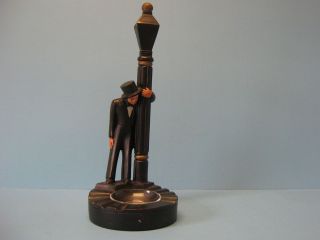 Charlie Chaplain Type Drunk Leaning on Post American Art Ind. Ashtray 