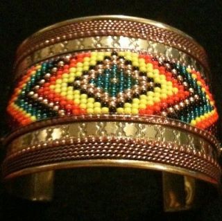 Newly listed Native American Hand Beaded Cuff Bracelet Brass With 