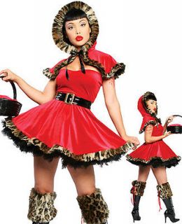   FAUX FUR LEOPARD TRIM RED RIDING HOOD DELUXE HALLOWEEN COSTUME 8 10 12
