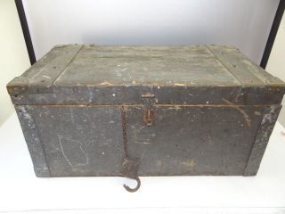   Old Industrial Brass & Wood Carpenters Tool Box Storage Container Lock