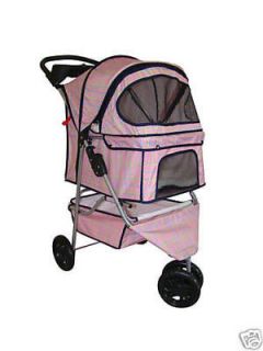 pink grid 3 wheels pet dog cat stroller w raincover