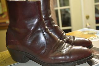 HIPSTER Mens Vtg Burgundy Leather Western BEATLE Heel Pointy Zip Boot 