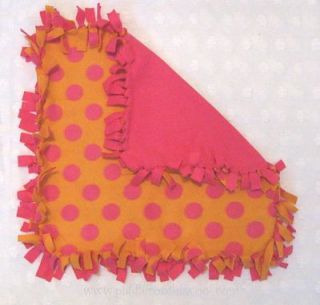 Reversible Hand Tied Fleece Dog Blanket for Small Dogs Hot Pink Polk 