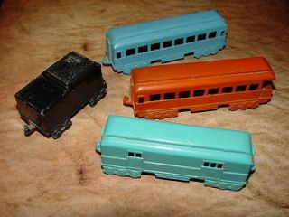   die cast train passenger cars orange blue & green & coal car Midge toy