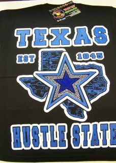 Texas Hustle State Star Black Shirt Blue Screen Printed Piranha 