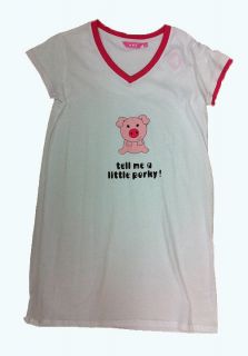 Ladies Summer Cotton Pyjamas Pjs T shirt Nightie White Piggy sz 8 10