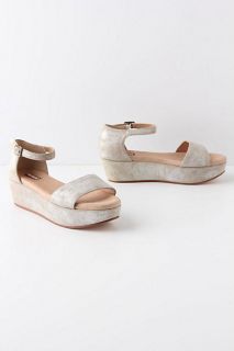 Anthropologie Potrero Flatforms Sandals Shoes Size 9.5, Silver, Gee 