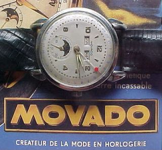 vintage movado ss celestograf triple date moonphase 